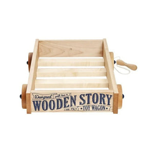 Chariot de marche en bois naturel avec roues robustes et poignée, conçu pour le jeu imaginatif hors écran et le mouvement inspiré de la pédagogie Montessori.