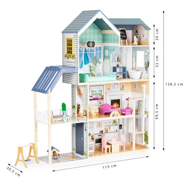 Maison de poupée en bois avec éclairage LED Crystal