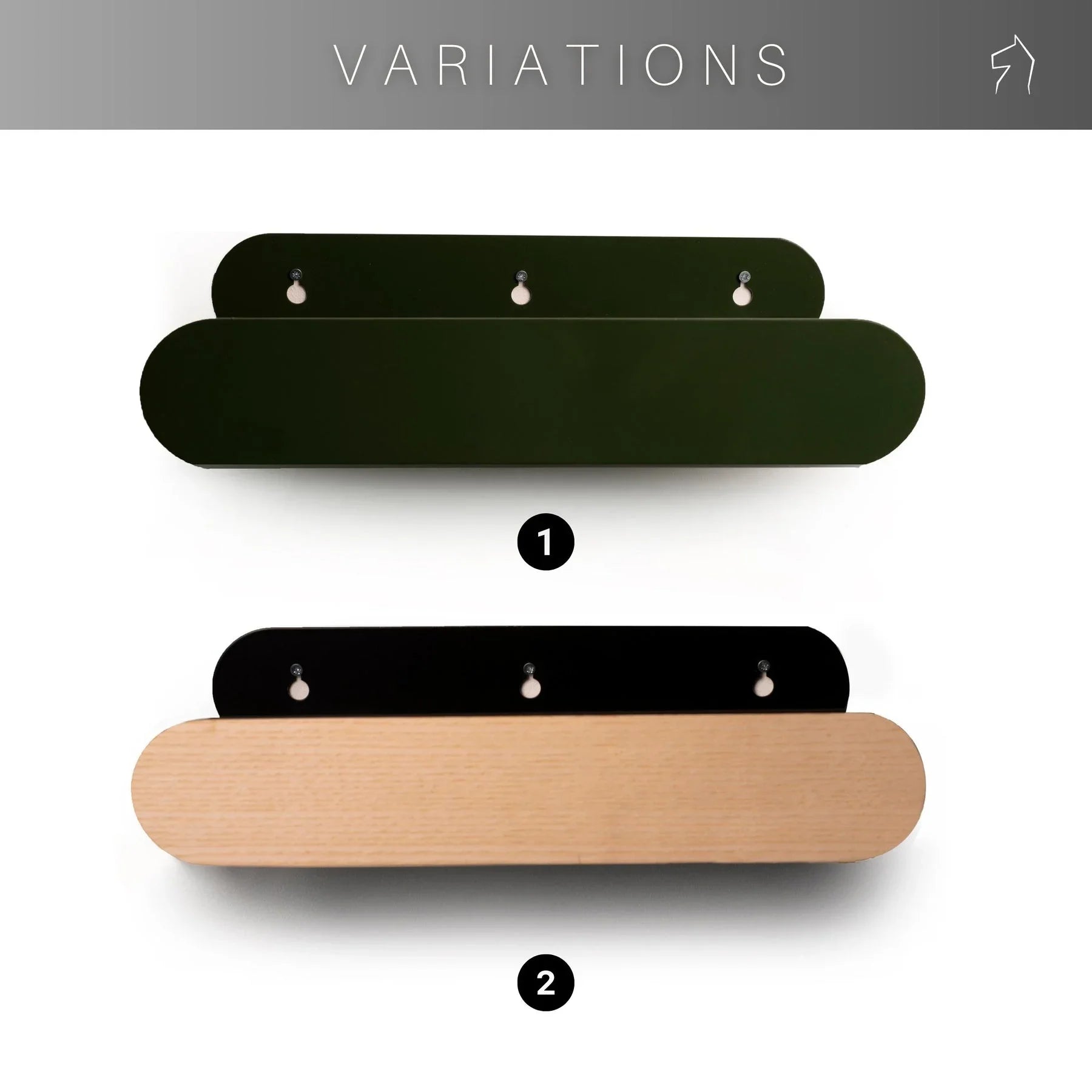 Attaccapanni da parete in metallo verde e legno, design moderno minimalista con bordi arrotondati