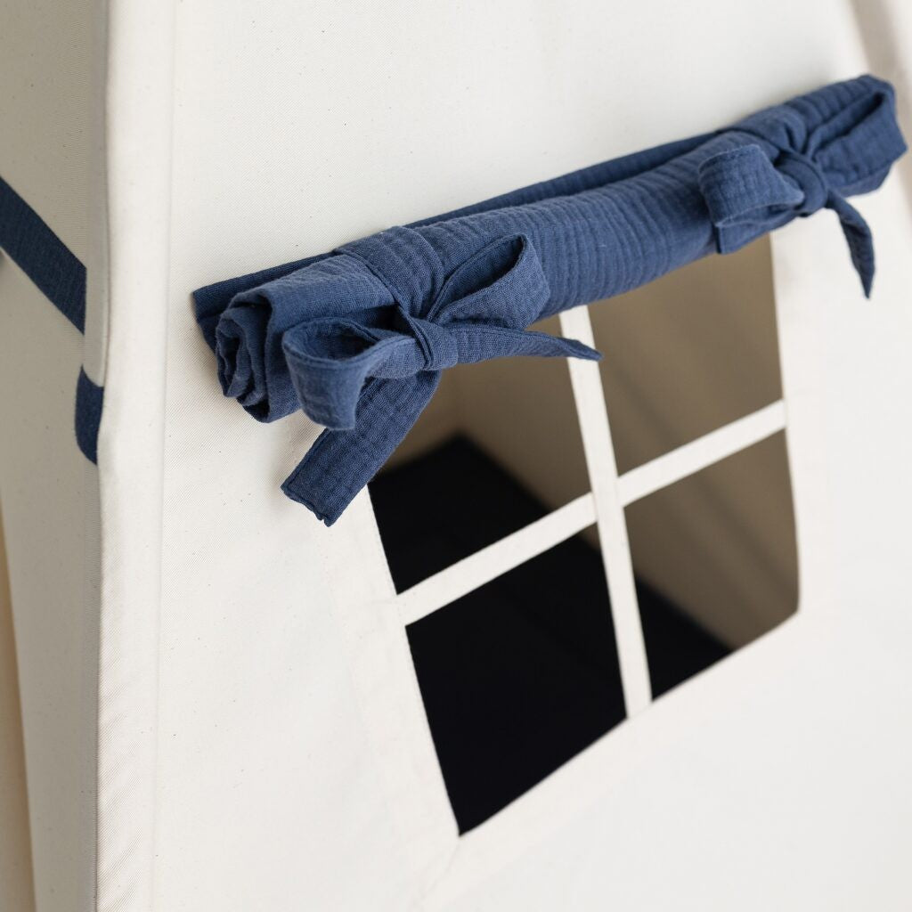 navy-window-cover-fabric-bows-detail