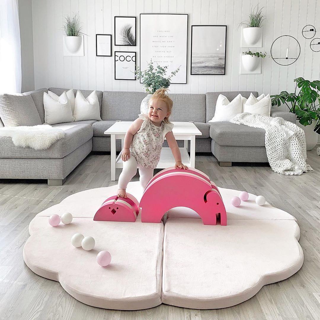Tapis d'éveil pour enfant - Forme nuage, velours rose