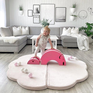 Tapis d'éveil pour enfant - Forme nuage, velours rose