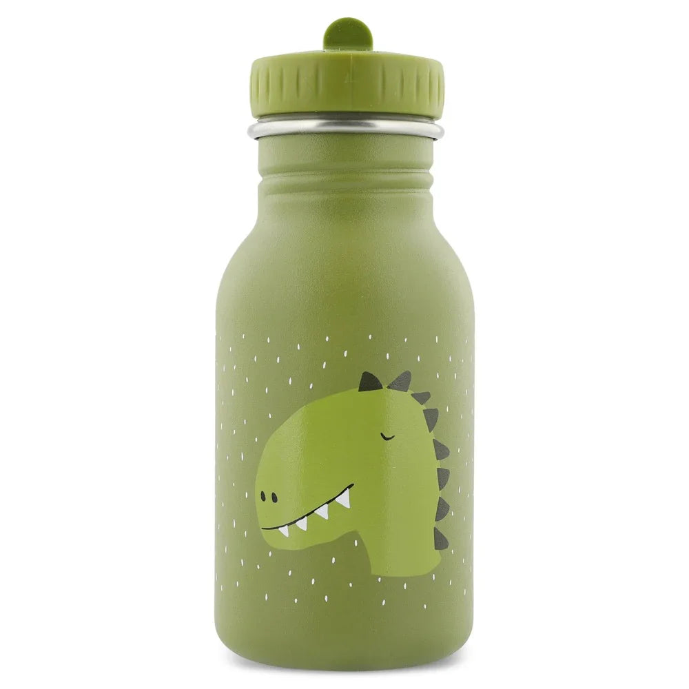 Gourde enfant verte avec imprimé dinosaure et bouchon à vis, design métal léger