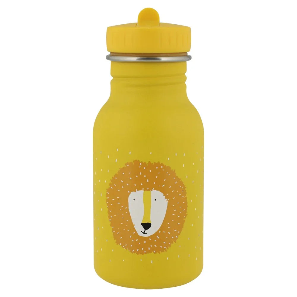 Gourde en inox jaune avec illustration lion et couvercle à vis