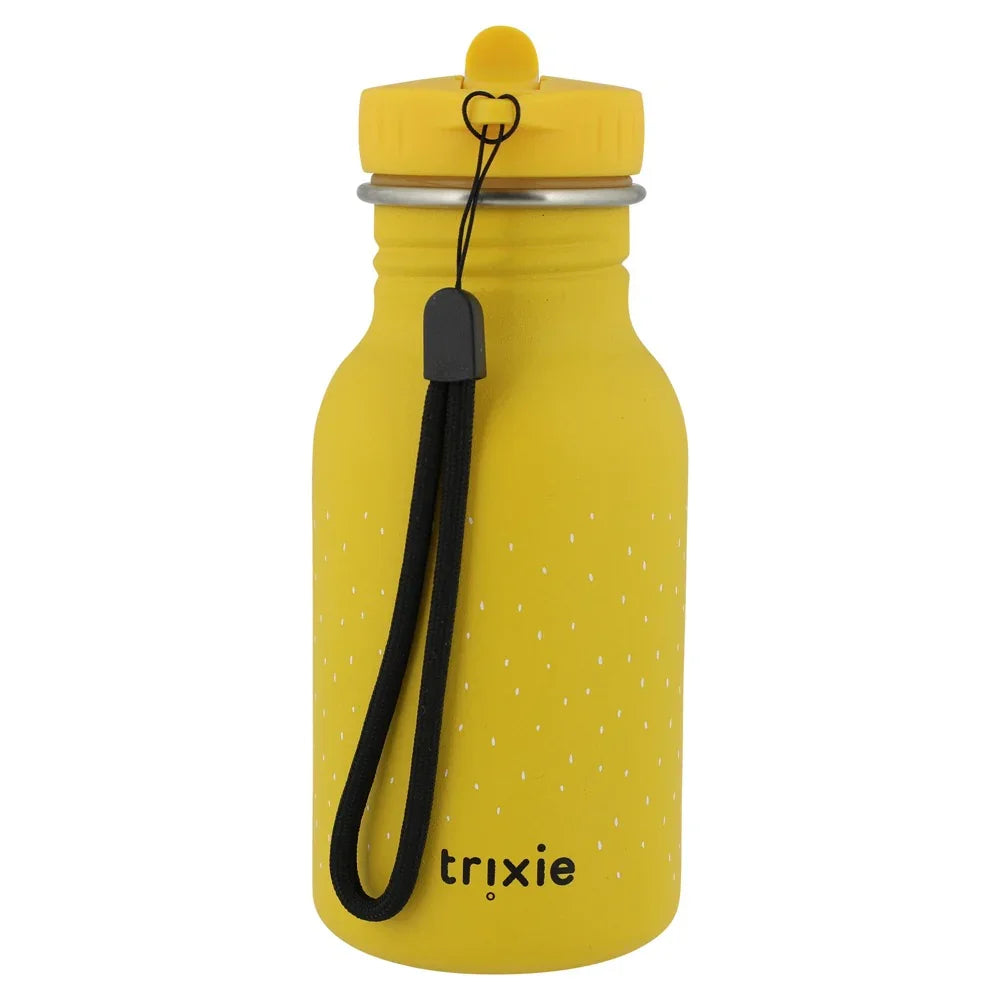 Gourde en inox jaune avec dragonne, motif à pois, logo Trixie sur le devant
