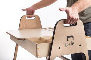 Set Montessori de mesa y silla ajustable para niños Julle - Verde menta
