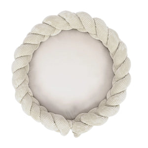 Runde Baby-Spielmatte mit geflochtener Ecrù-Bettumrandung, weiches Strukturmaterial