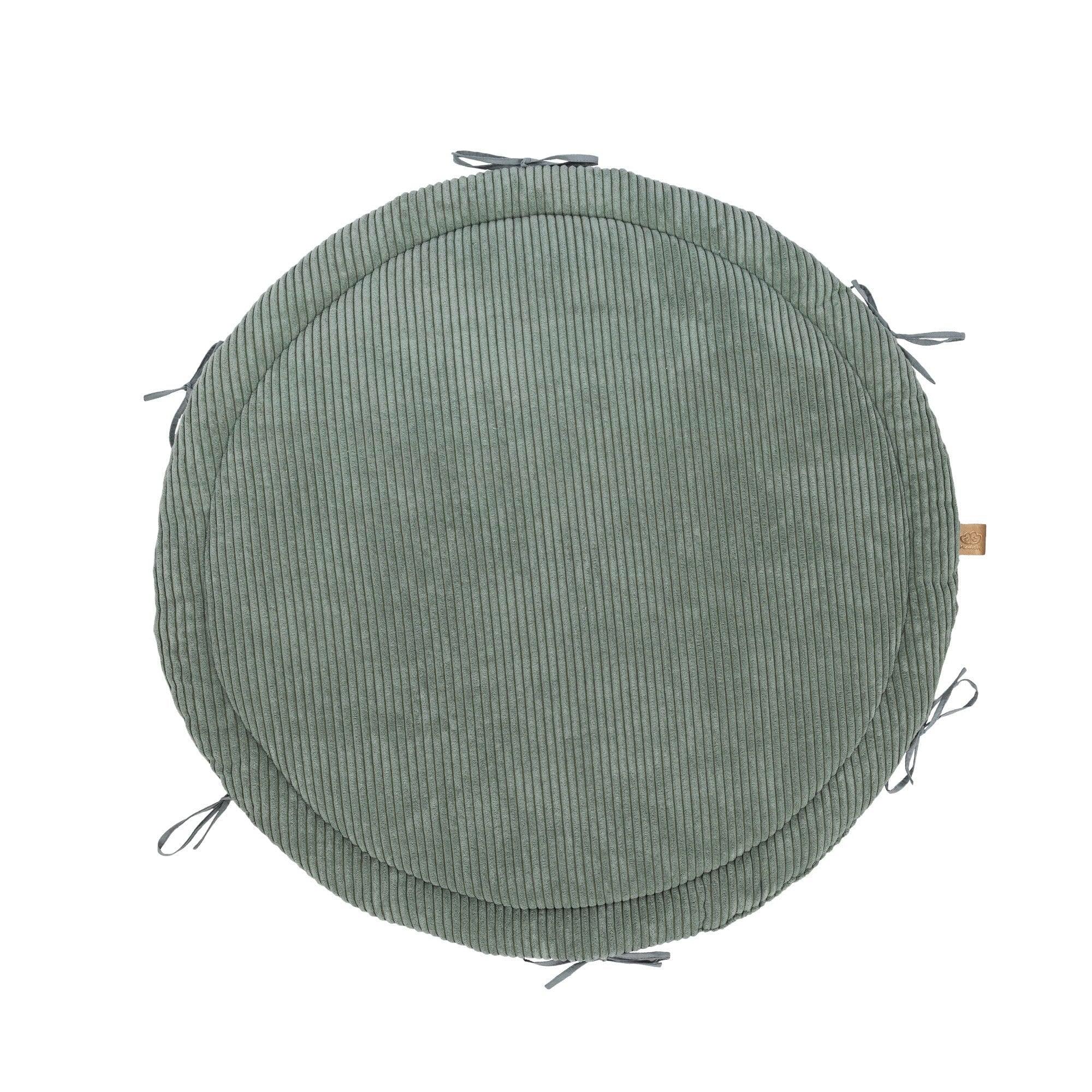 Tapis d'éveil rond en velours côtelé vert olive avec rubans latéraux