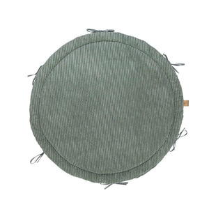 Tapis d'éveil rond en velours côtelé vert olive avec rubans latéraux