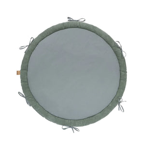 Tapis d'éveil rond vert olive avec tour de lit matelassé et liens à nouer