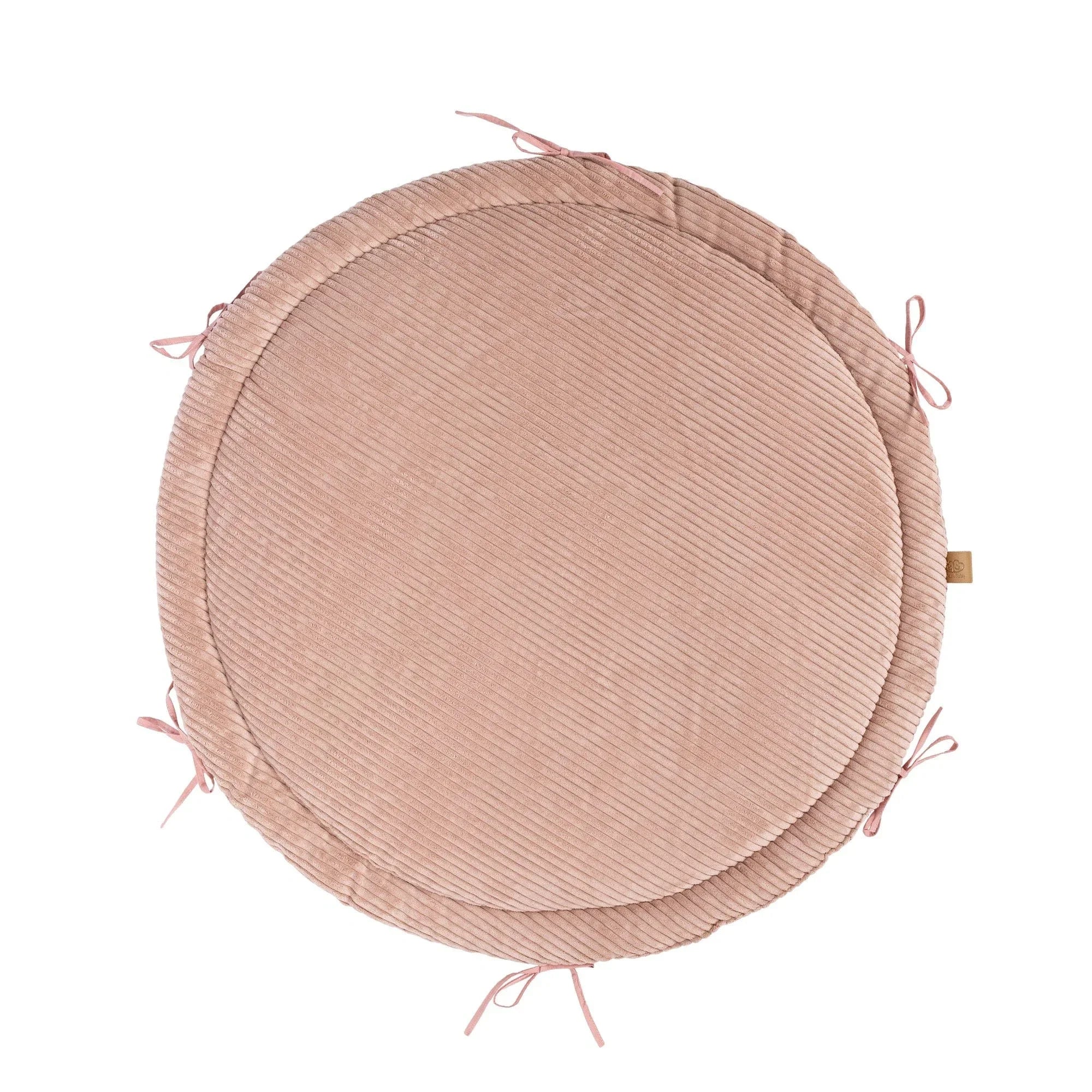 Tapis d'éveil rond rose poudré avec tissu texturé doux et tour de lit à nouer