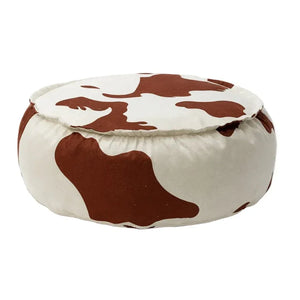 Pouf rond en coton avec motif vache marron et blanc, touche moderne pour la déco
