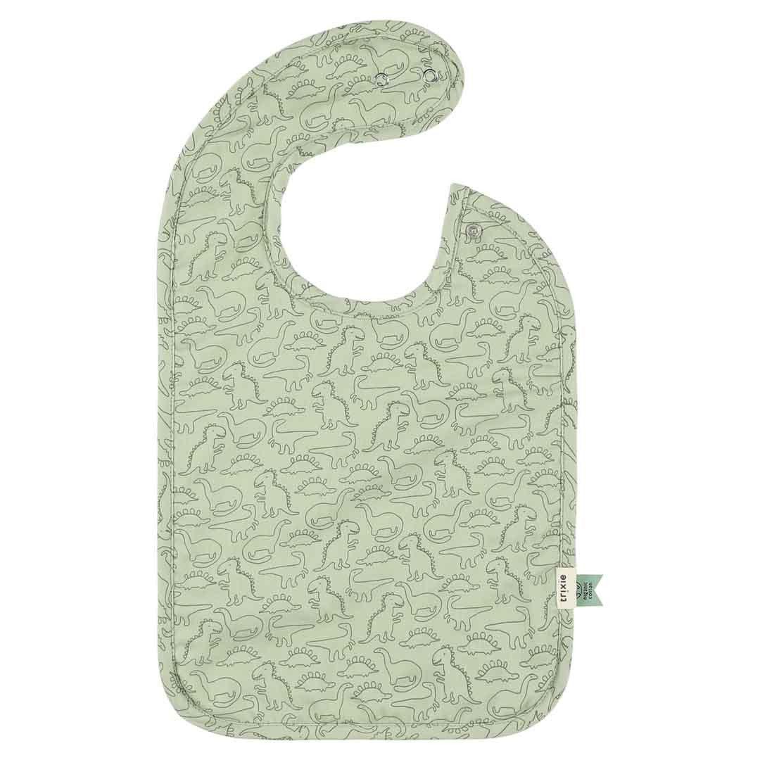 Bavoir bébé vert clair avec motif dinosaure, tissu doux, fermeture pression, essentiel chambre bébé
