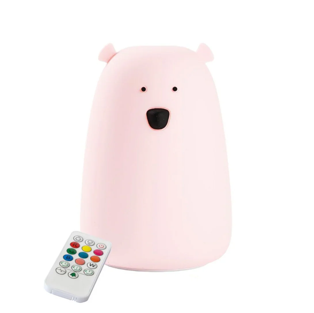Veilleuse ourson rose avec télécommande, en silicone, pour décoration de chambre minimaliste