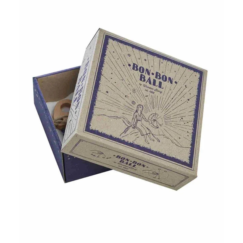 Wooden Story Bon Bon Ball recyclable cardboard presentation box with vintage illustration