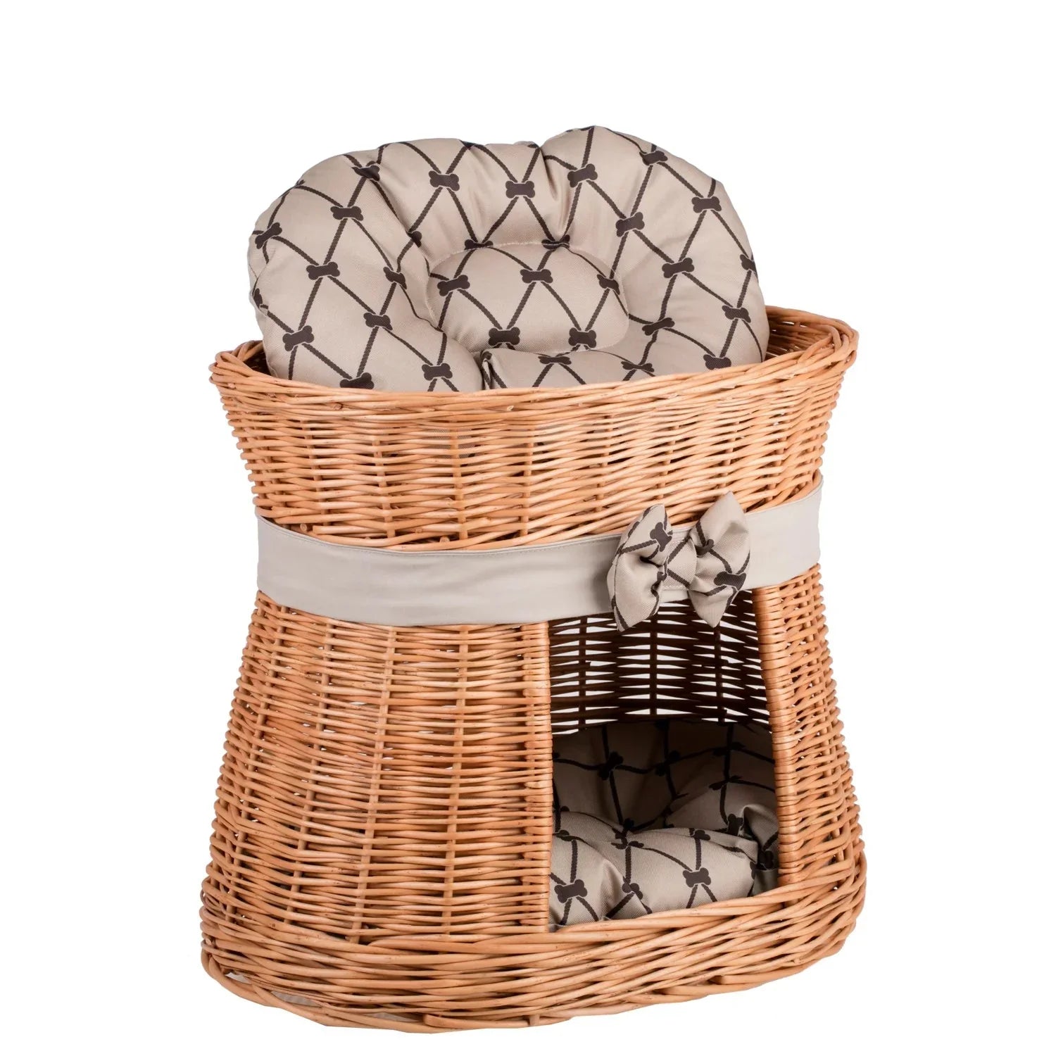 Casa de mimbre para gato Erif con cojines beige