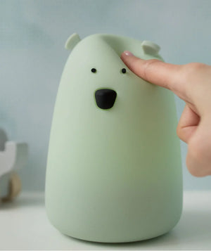 Veilleuse ourson en silicone souple vert pastel pour chambre d'enfant, lampe de chevet