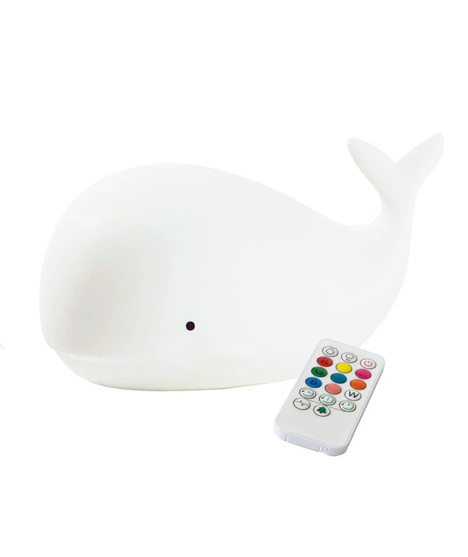 Veilleuse pour chambre d'enfant en forme de baleine blanche avec télécommande, design minimaliste