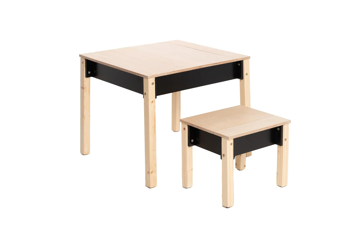 Black FAMILY Smart Storage Table and Chair with all storage compartments closed