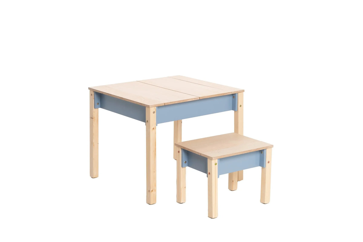 Dusty Blue Smart Storage Table and Chair Set with all compartments closed