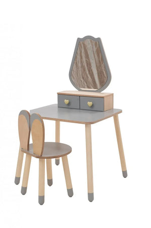 Gray FAMILY Princess Beauty Table with tulip mirror, heart drawers and matching chair
