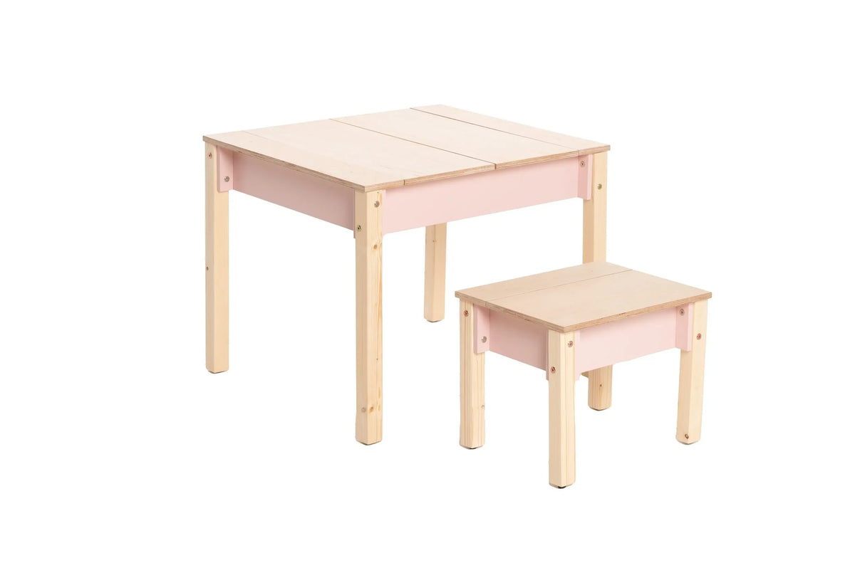 Pink FAMILY Smart Storage Table and Chair with all storage compartments closed