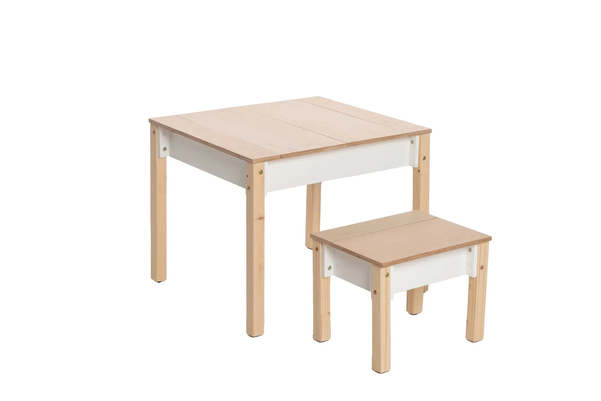 White Smart Storage Table and Chair Set with all hidden storage closed