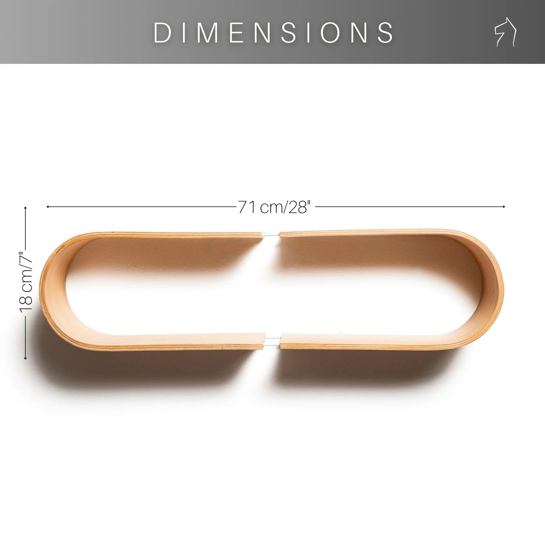 Mensola fluttuante da parete ovale con finitura in legno naturale, dimensioni 71 cm per 18 cm