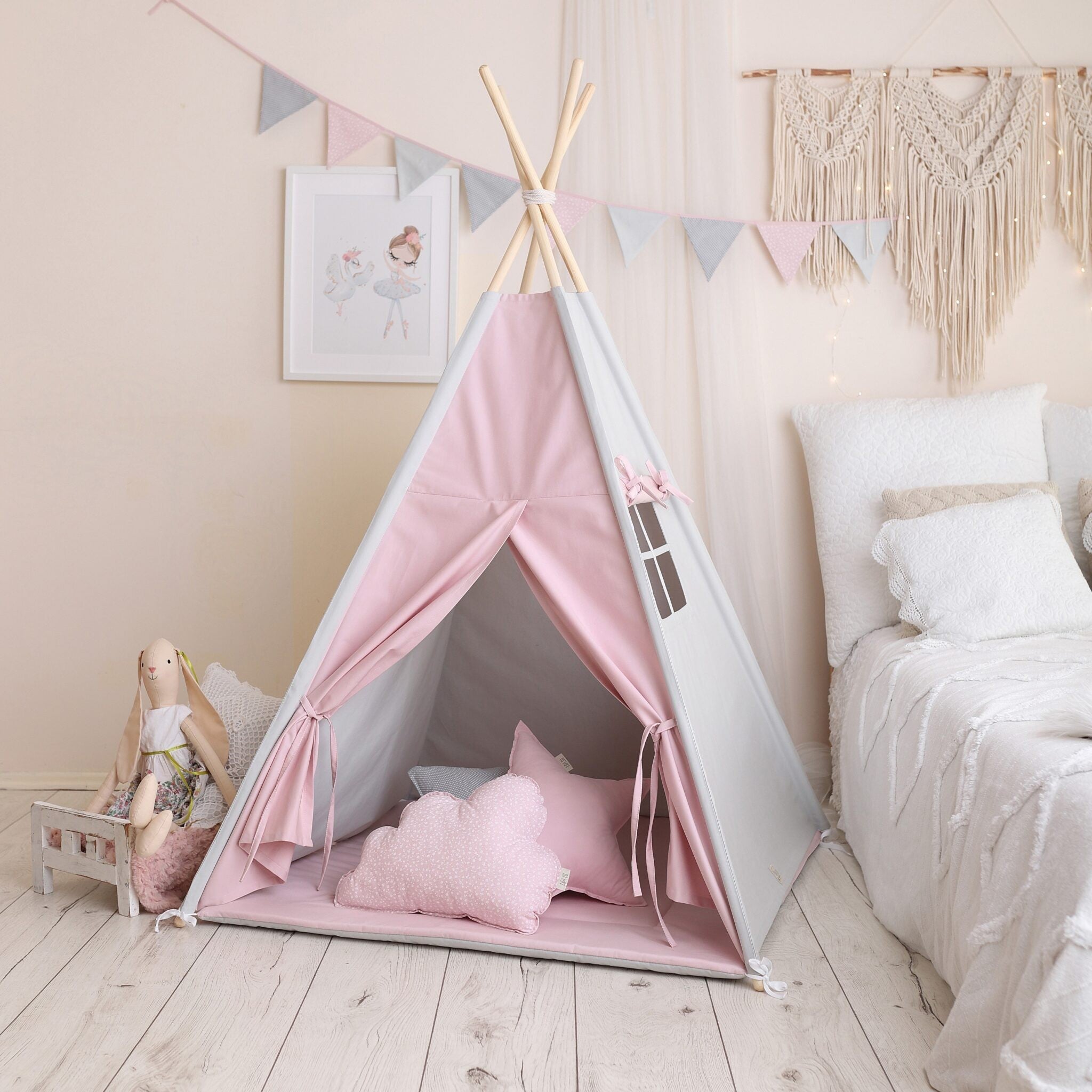 Grey-Pink Teepee Tent