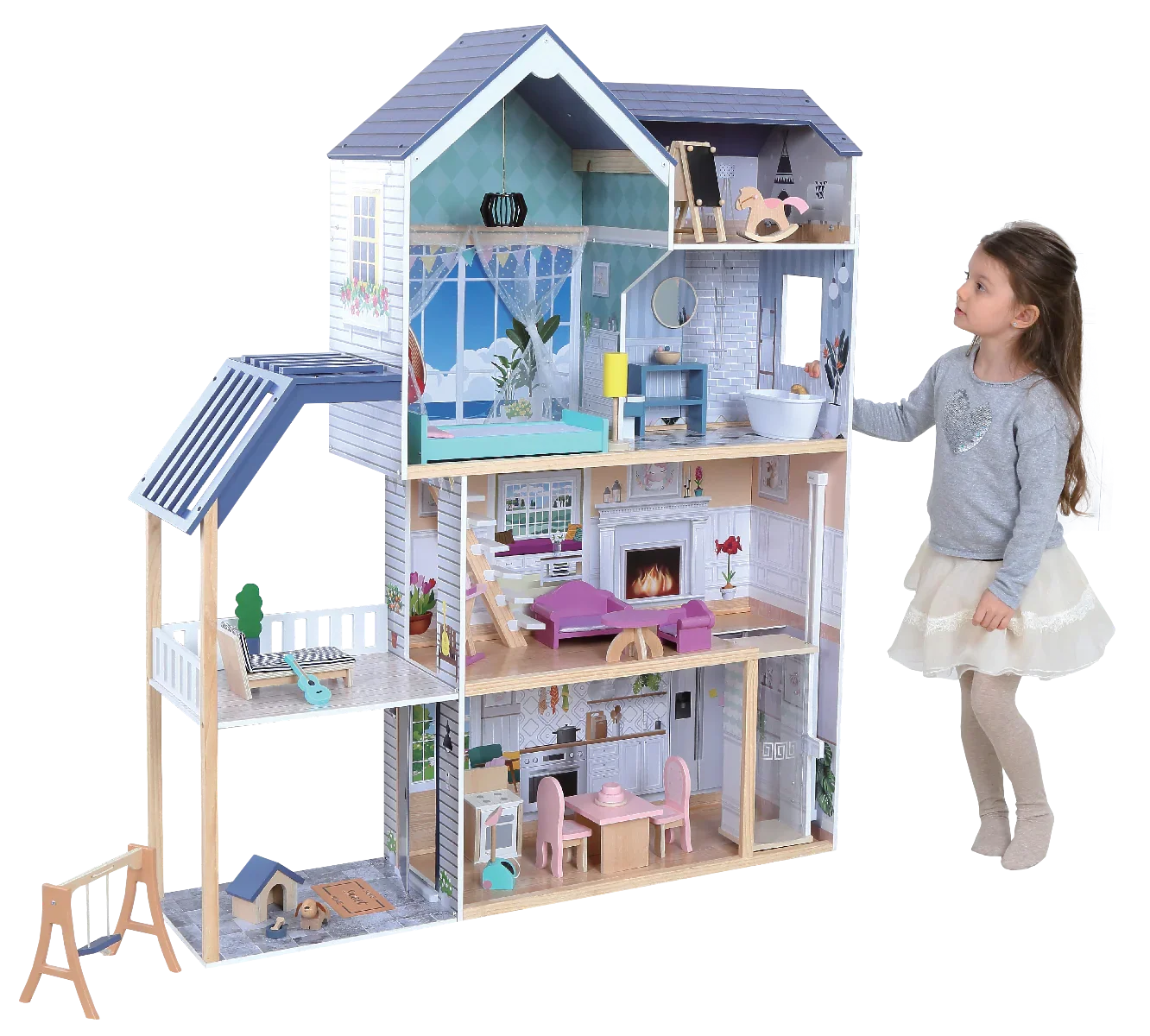 Maison de poupée en bois avec éclairage LED Crystal
