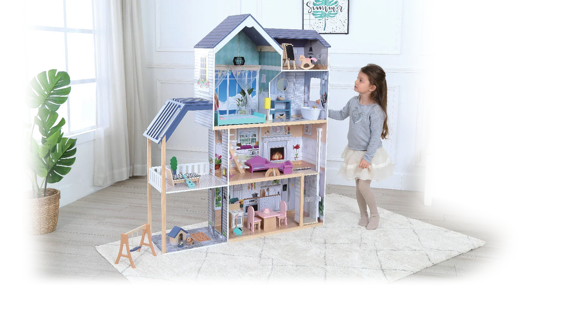 Maison de poupée en bois avec éclairage LED Crystal