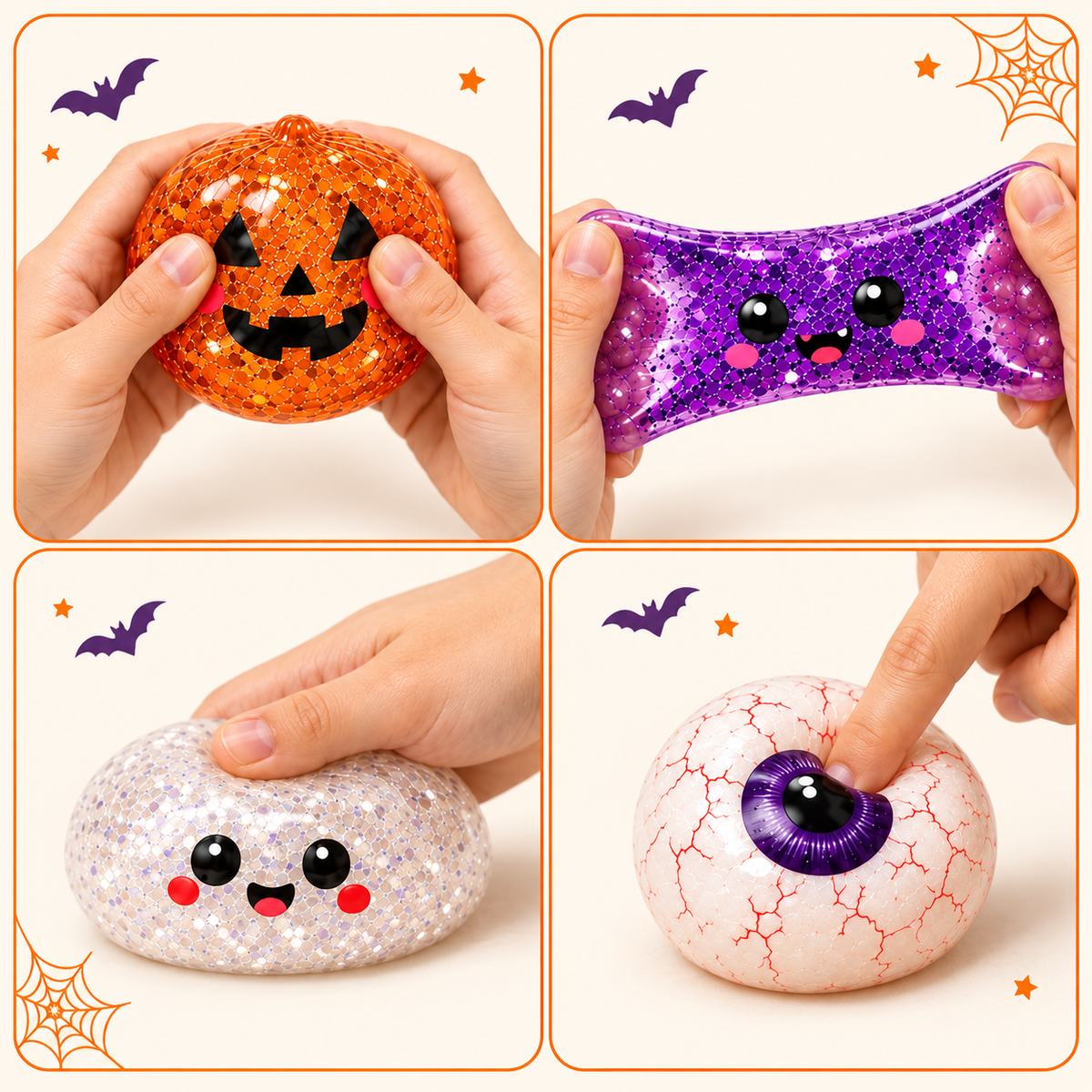 Halloween squishy dumpling shown in hand for scale