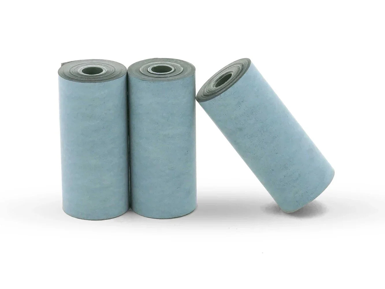 Set de trois rouleaux de papier bleu écoresponsables pour imprimantes d'étiquettes ou reçus
