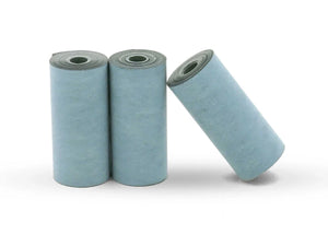 Set de trois rouleaux de papier bleu écoresponsables pour imprimantes d'étiquettes ou reçus