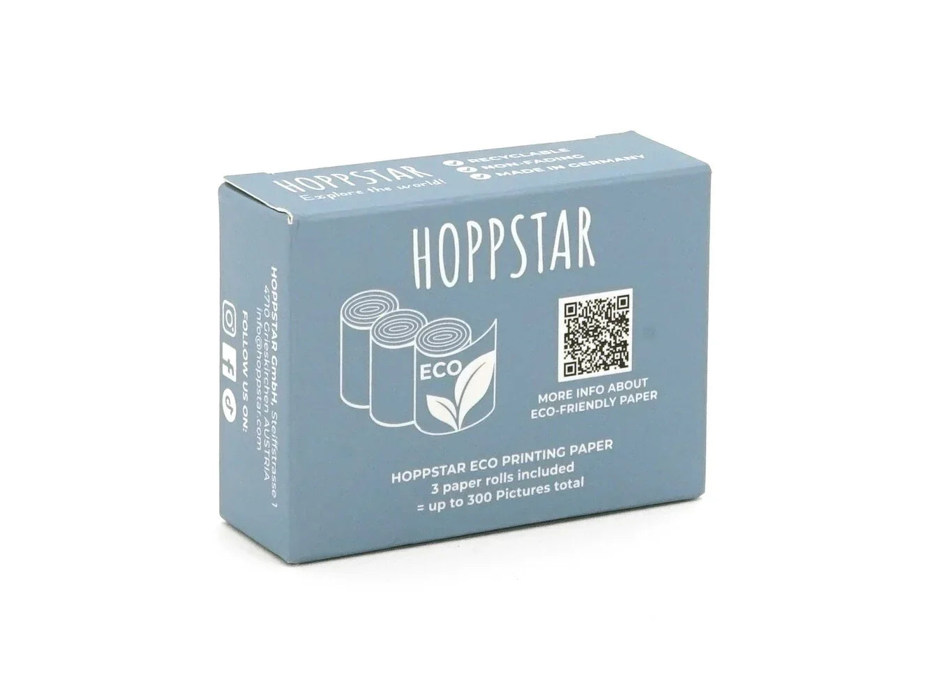 Boîte de rouleaux de papier éco Hoppstar, emballage bleu avec motif feuille, 3 rouleaux inclus