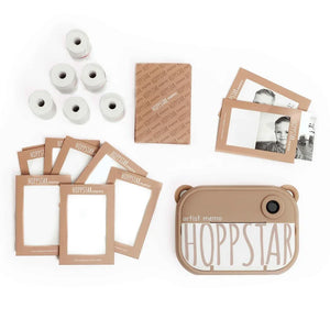 Set appareil photo/jeu de mémoire Hoppstar Artist Memo beige avec cartes photo et rouleaux de papier