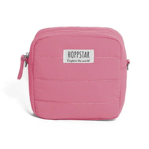 Custodia imbottita per fotocamera Hoppstar rosa con etichetta frontale e chiusura a zip