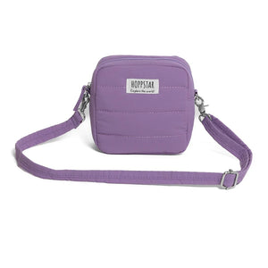 Borsa fotografica Hoppstar color lavanda con tracolla regolabile e texture in nylon trapuntato