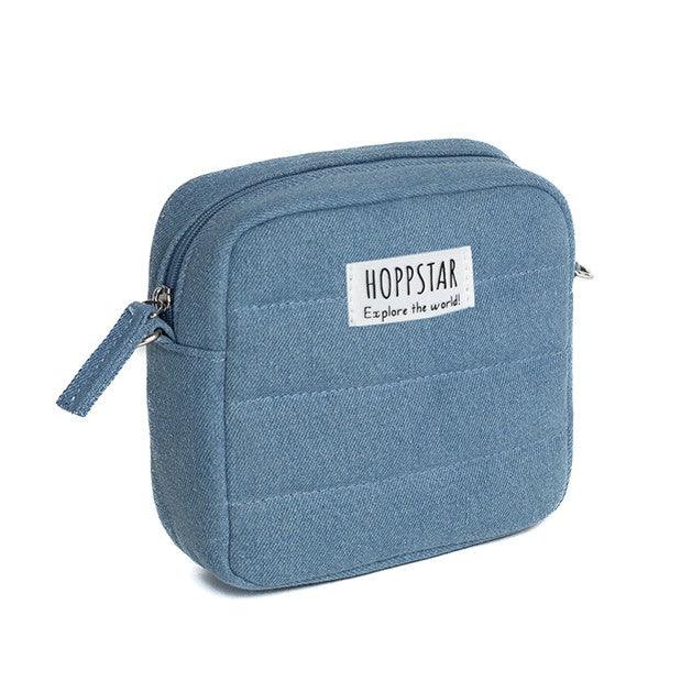 Borsa fotografica Hoppstar blu in tessuto con chiusura a zip e texture trapuntata