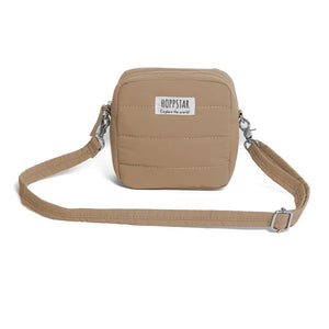 Borsa fotografica Hoppstar beige con tracolla regolabile e patch logo frontale