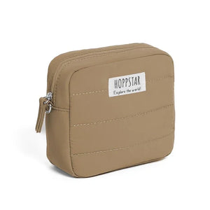 Borsa fotografica Hoppstar midi in tessuto beige trapuntato con chiusura a zip e dettagli cuciti