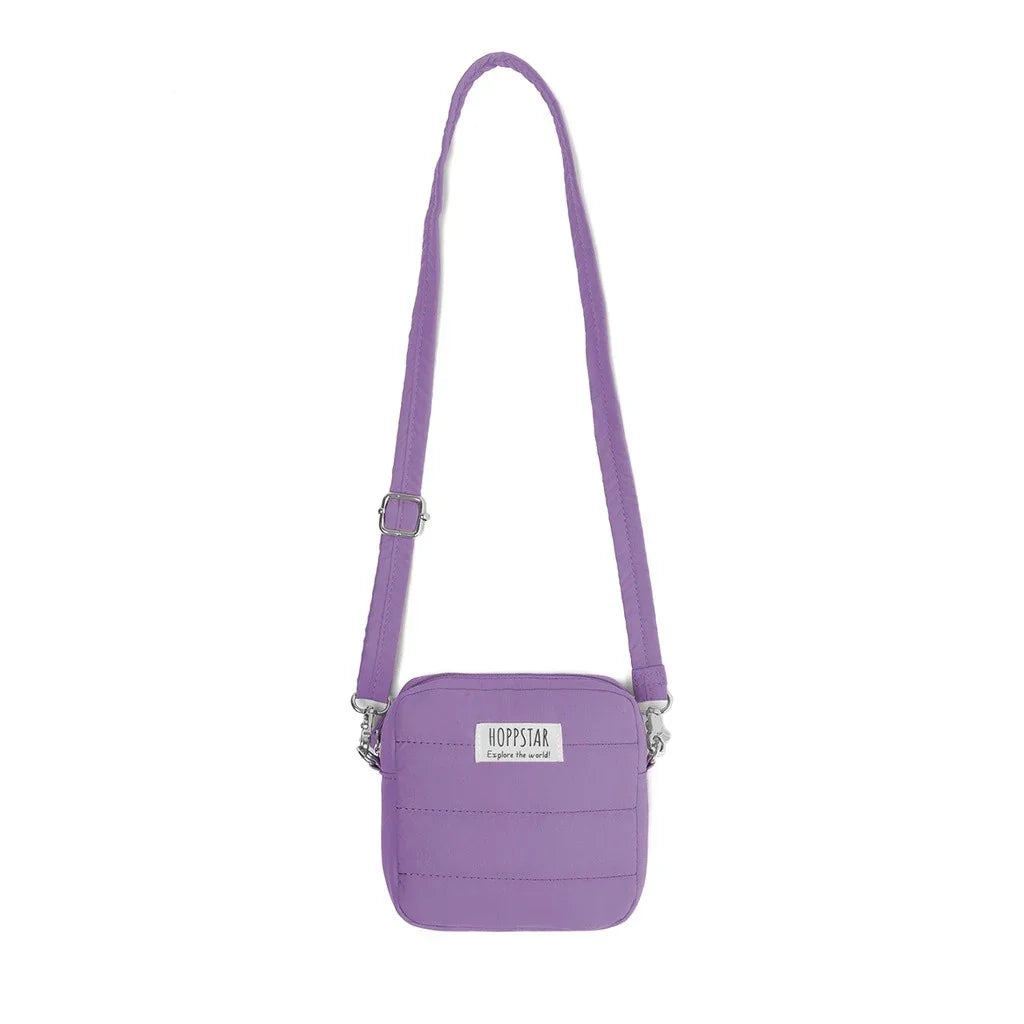 Borsa fotografica Hoppstar viola con tracolla regolabile e patch logo frontale