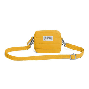 Mini borsa fotografica Hoppstar gialla con tracolla regolabile e patch logo frontale