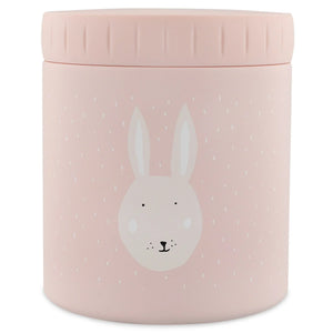 Pot isotherme rose 500 ml avec mignonne illustration tête de lapin et motif à pois