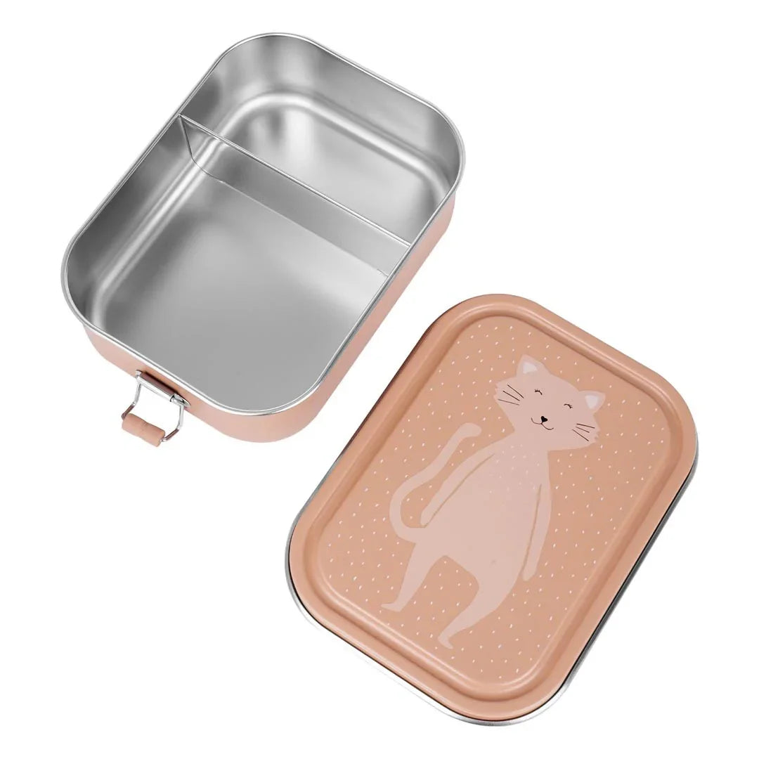 Lunchbox en acier inoxydable, couvercle couleur pêche avec illustration de chat mignon.