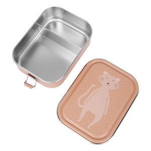 Lunchbox en acier inoxydable, couvercle couleur pêche avec illustration de chat mignon.