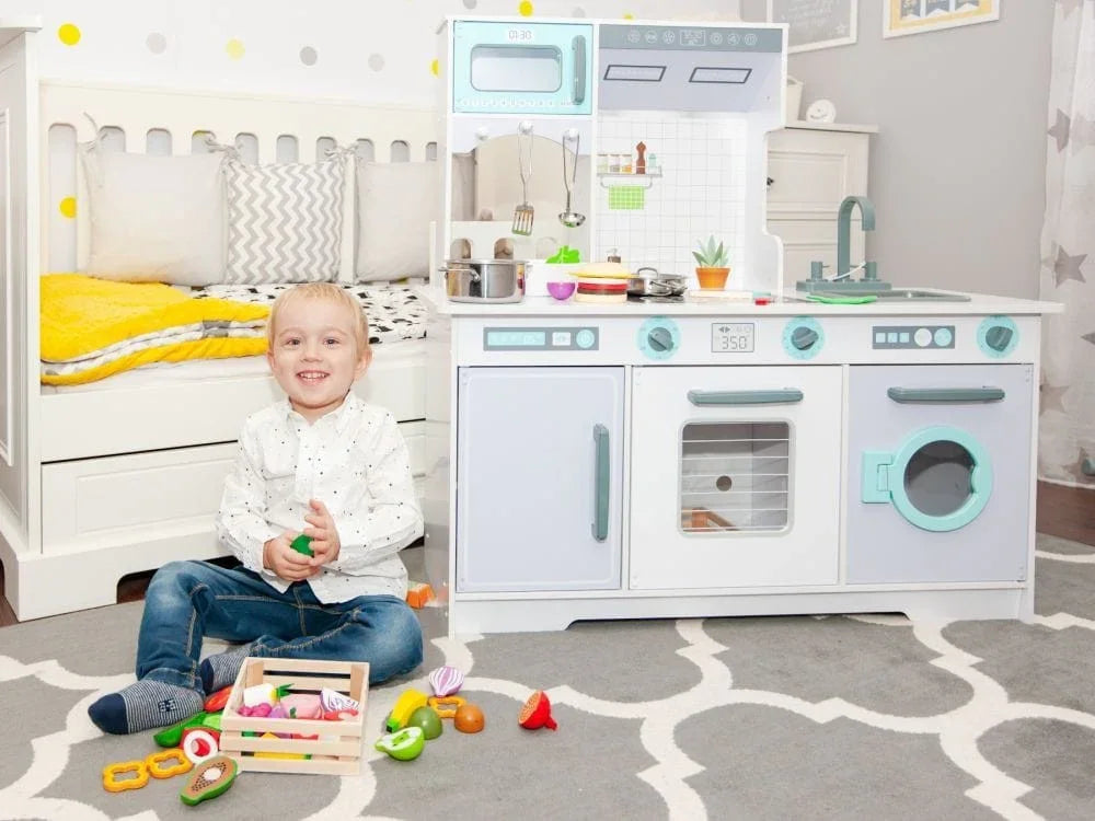 Cocina de juguete de madera grande con accesorios