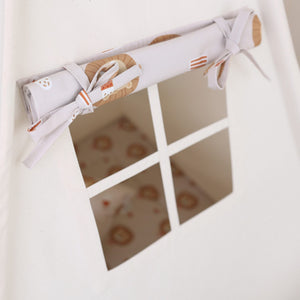 Close-up of the built-in fabric window on the Lions Teepee Tent