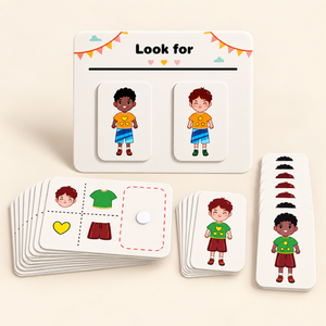 Look and Match character association game with play board, illustrated clue cards and character matching cards