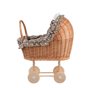 Passeggino in vimini per bambole Lulu con rifiniture, copertina e cuscino beige - Beige